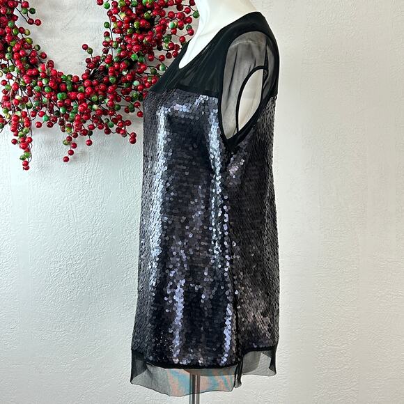 Timeless Naeem Khan Blouse Sequin Scoop Neck Short Sleeve Size Large - Picture 2 of 6